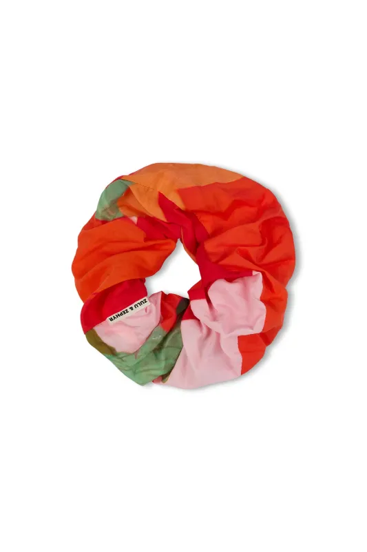 Large Cotton Silk Scrunchie - Red Floral sold by Zulu and Zephyr