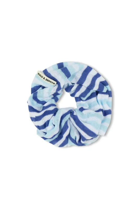 Large Knit Scrunchie - Blue Stripe made by Zulu and Zephyr