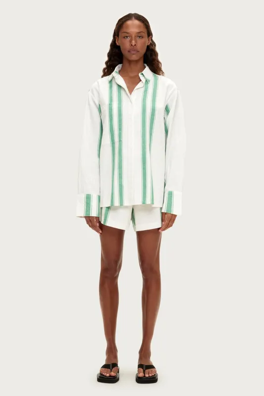 Cotton Linen Shirt - Green Stripe sold by Zulu and Zephyr