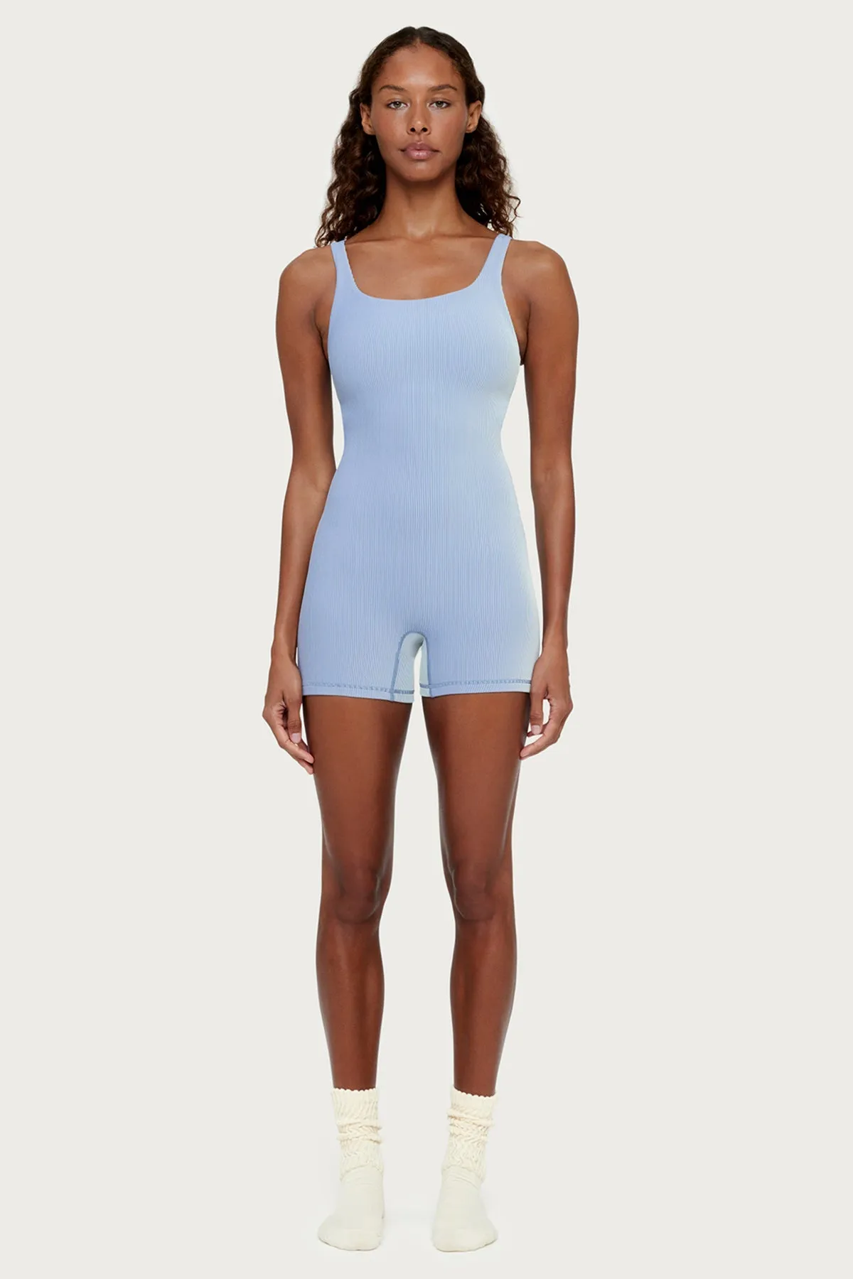 Stripe Rib 4 Inch Bodysuit - Denim Blue sold by Zulu and Zephyr