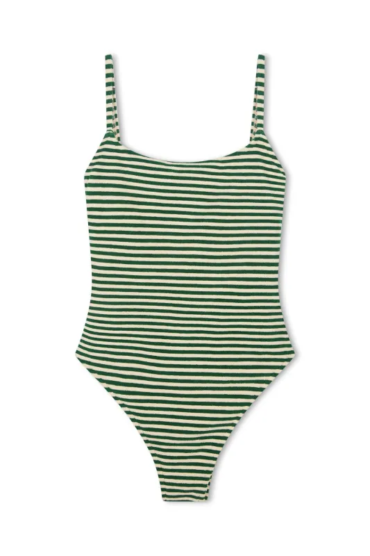 Towelling Simple One Piece - Green Stripe made by Zulu and Zephyr