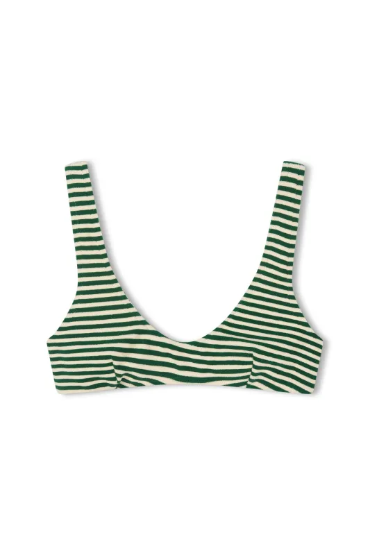 Towelling Scoop Bralette Top - Green Stripe sold by Zulu and Zephyr