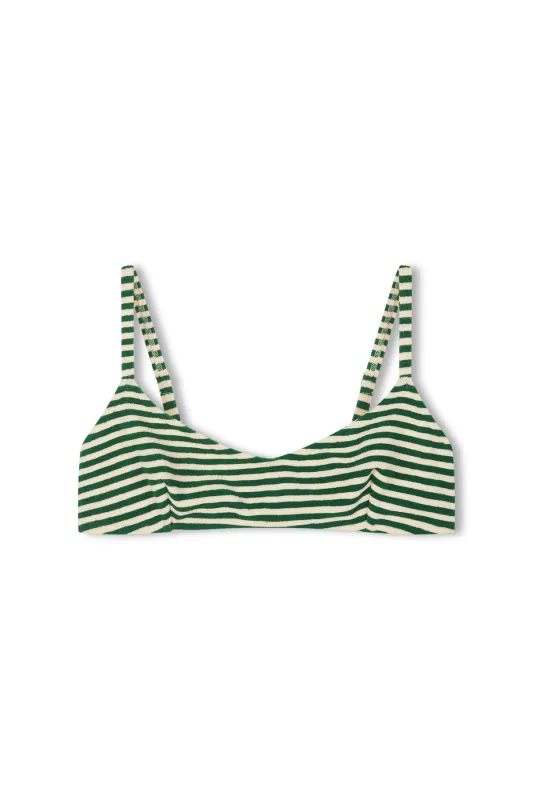 Towelling Minimal Bralette Top - Green Stripe sold by Zulu and Zephyr