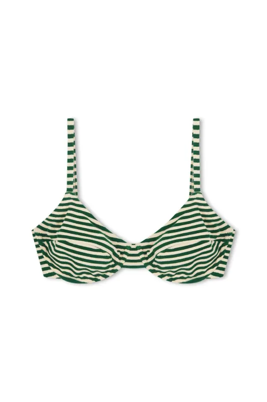 Towelling Balconette Bra Cup Top - Green Stripe sold by Zulu and Zephyr