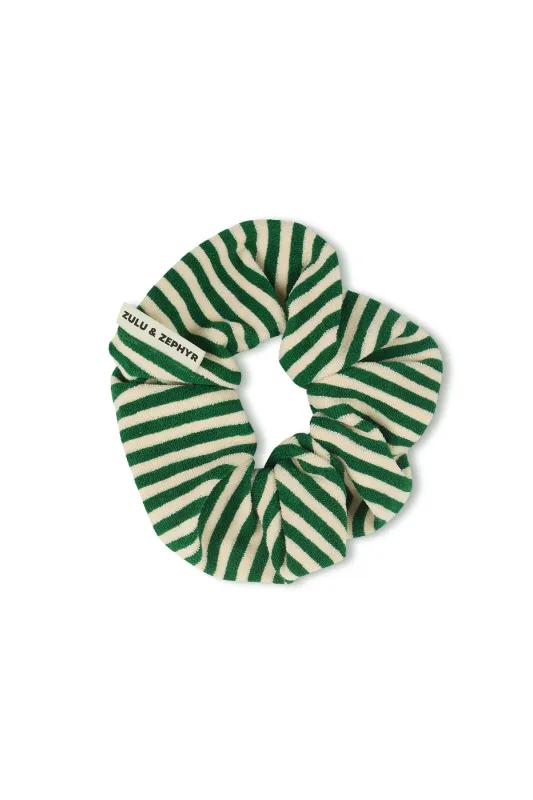 Towelling Scrunchie - Green Stripe made by Zulu and Zephyr