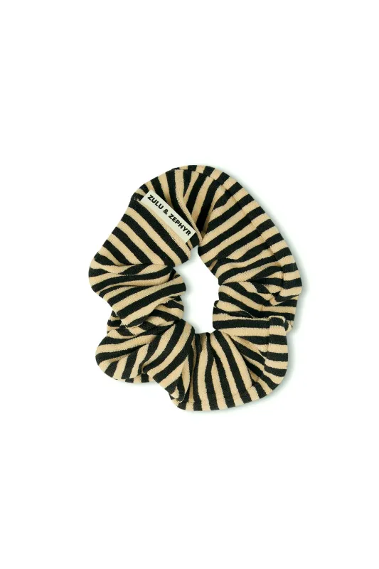 Towelling Scrunchie - Black Stripe made by Zulu and Zephyr