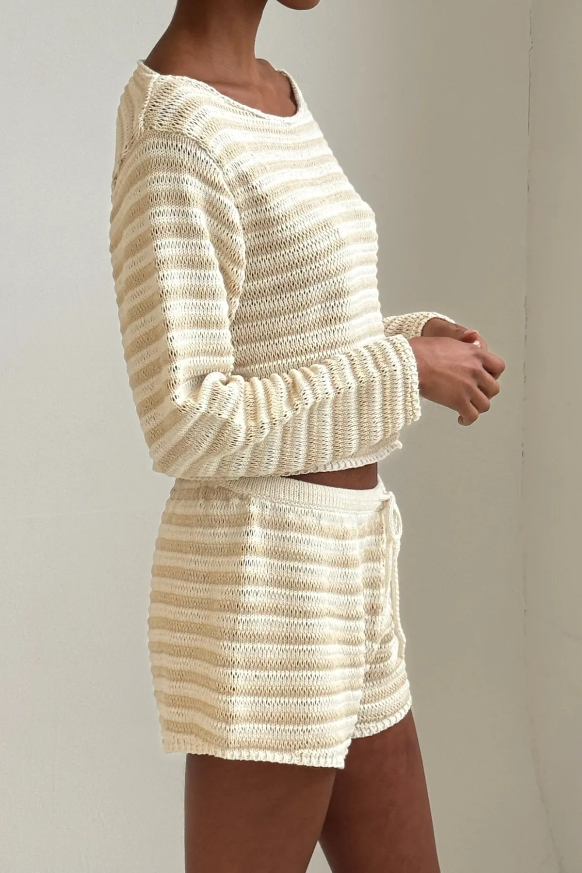 Cotton Lattice Knit Short - Natural Stripe sold by Zulu and Zephyr product image thumbnail 2