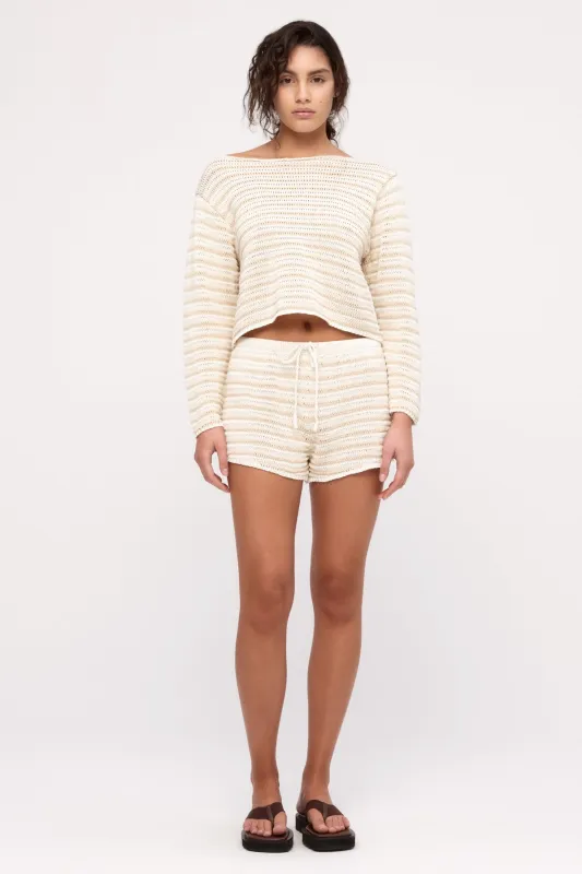 Cotton Lattice Knit Short - Natural Stripe made by Zulu and Zephyr