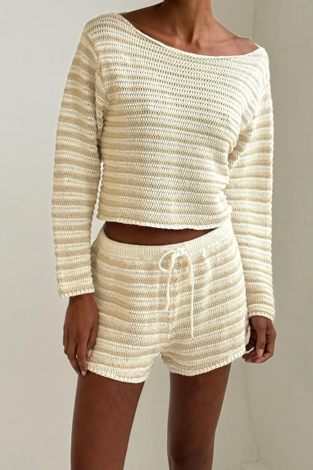 Cotton Lattice Knit Top - Natural Stripe sold by Zulu and Zephyr product image thumbnail 2