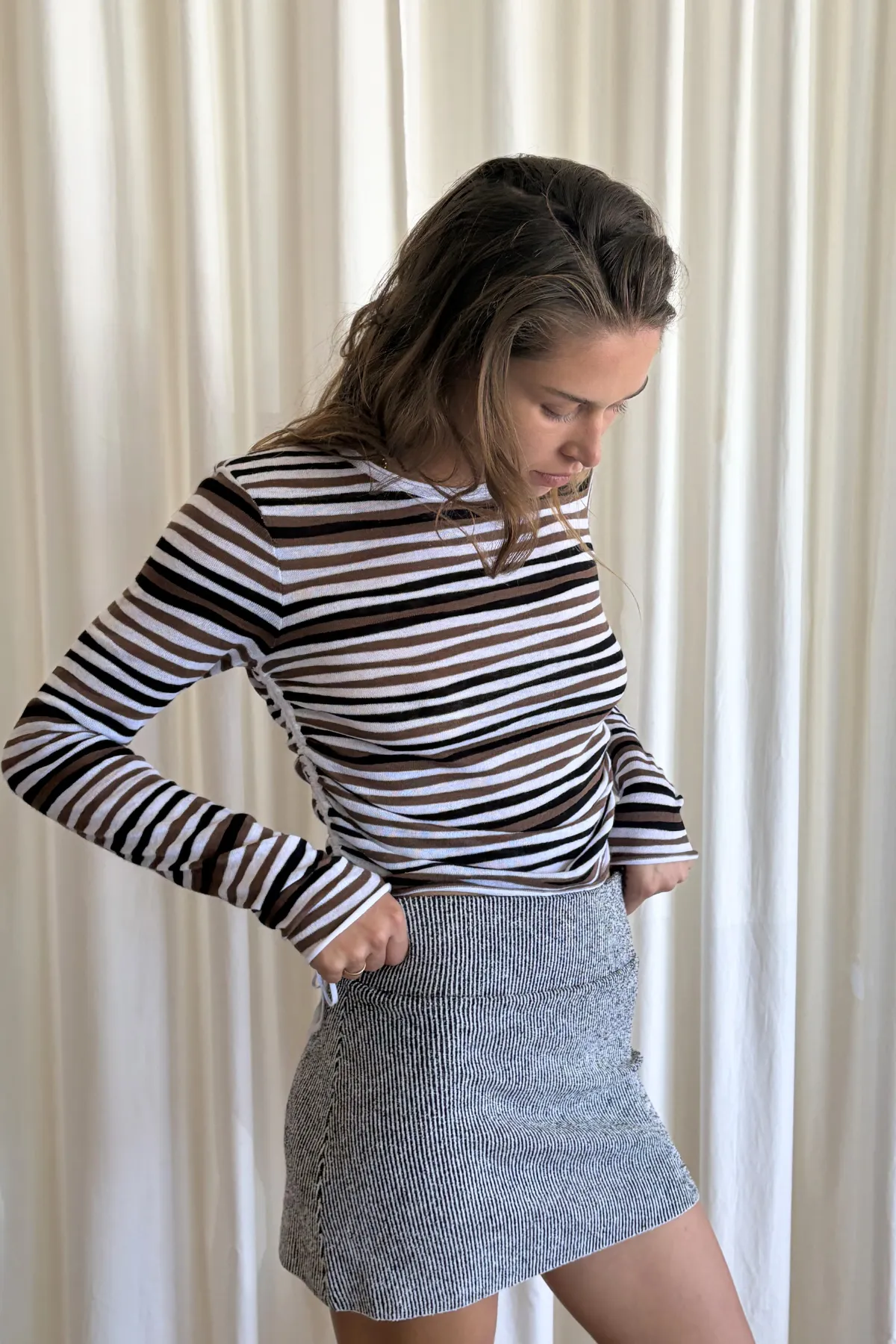 Textured Knit Mini Skirt - Black Pinstripe sold by Zulu and Zephyr product image thumbnail 2