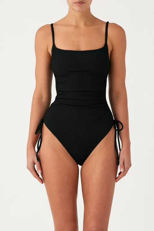 Signature Stripe Gathered One Piece - Black made by Zulu and Zephyr