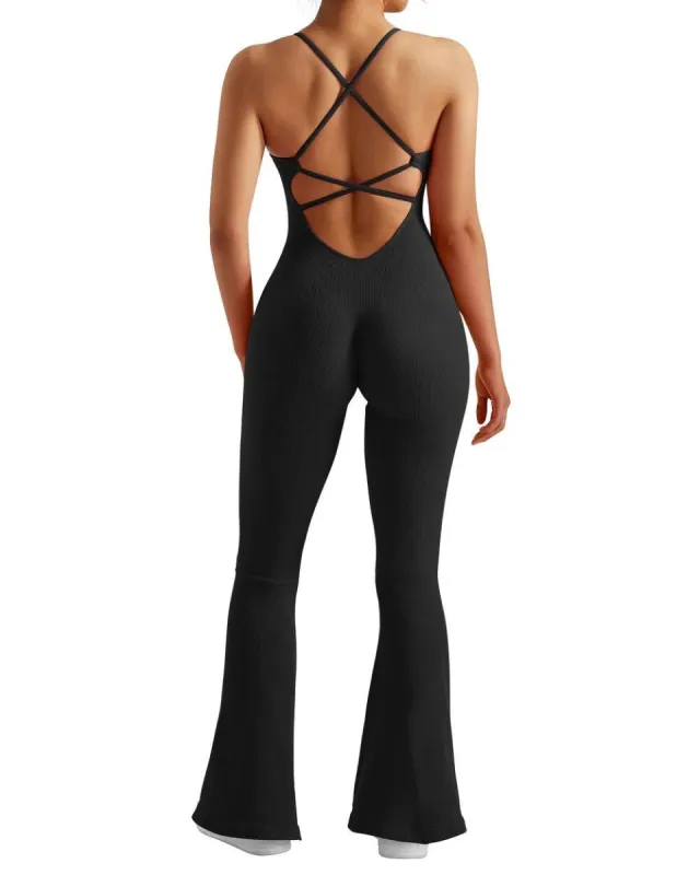 Ribbed Strappy Flare Jumpsuit sold by Suuksess