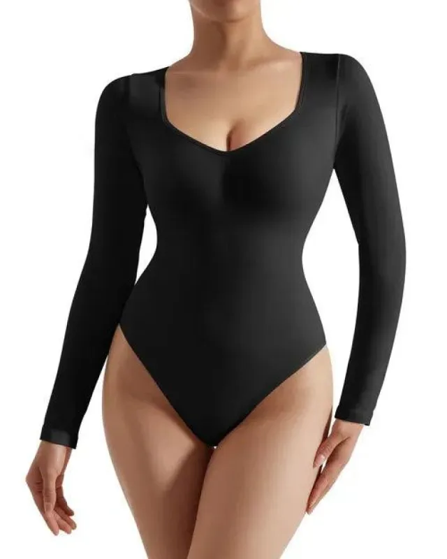Ribbed V Neck Bodysuit - Long Sleeve sold by Suuksess