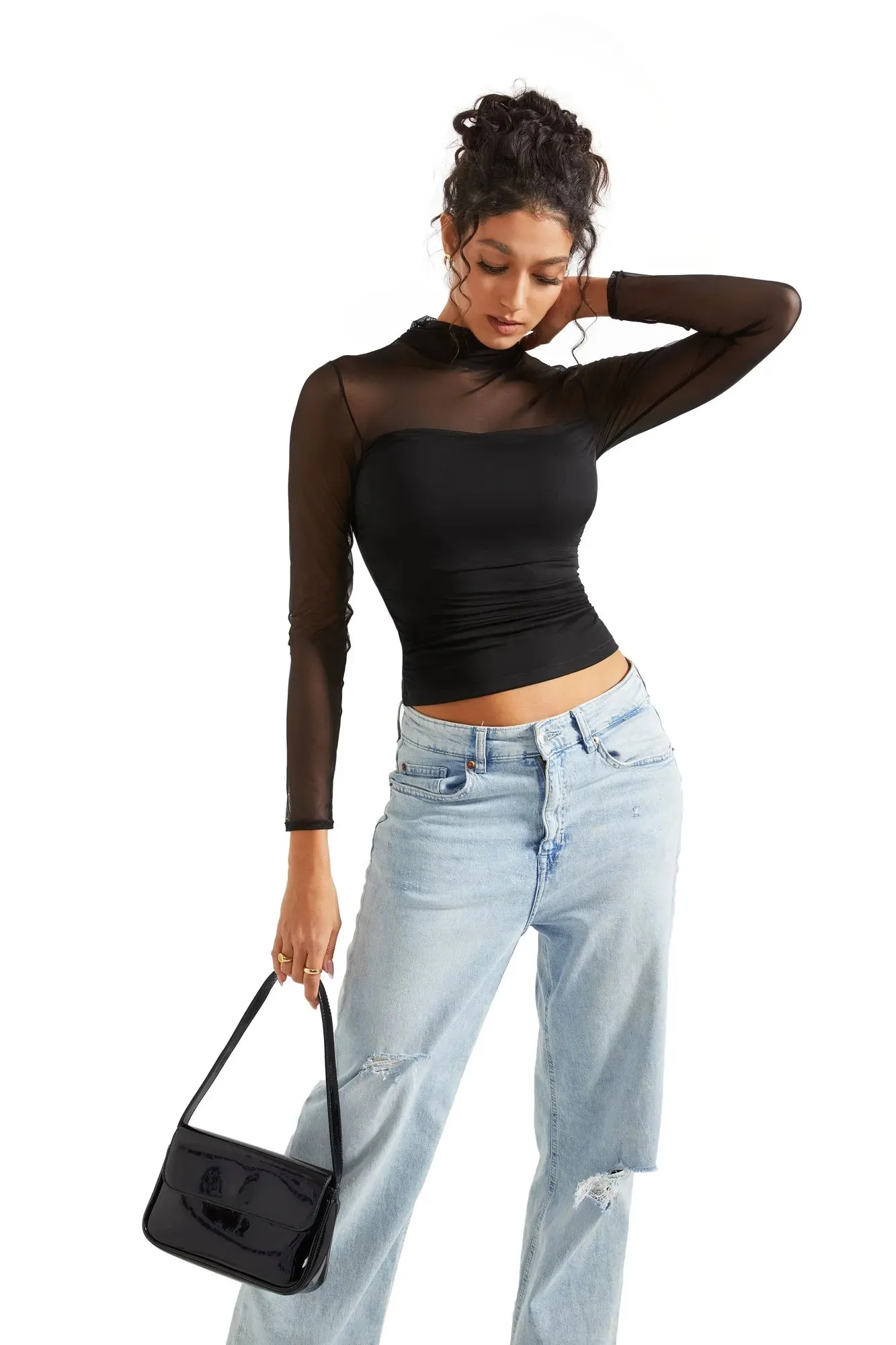 Mesh Mock Neck Shirt - Long Sleeve sold by Suuksess product image thumbnail 2