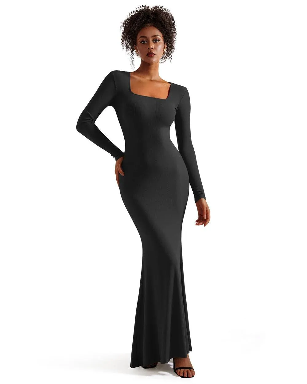 Ribbed Maxi Square Neck Dress - Long Sleeve sold by Suuksess product image thumbnail 2