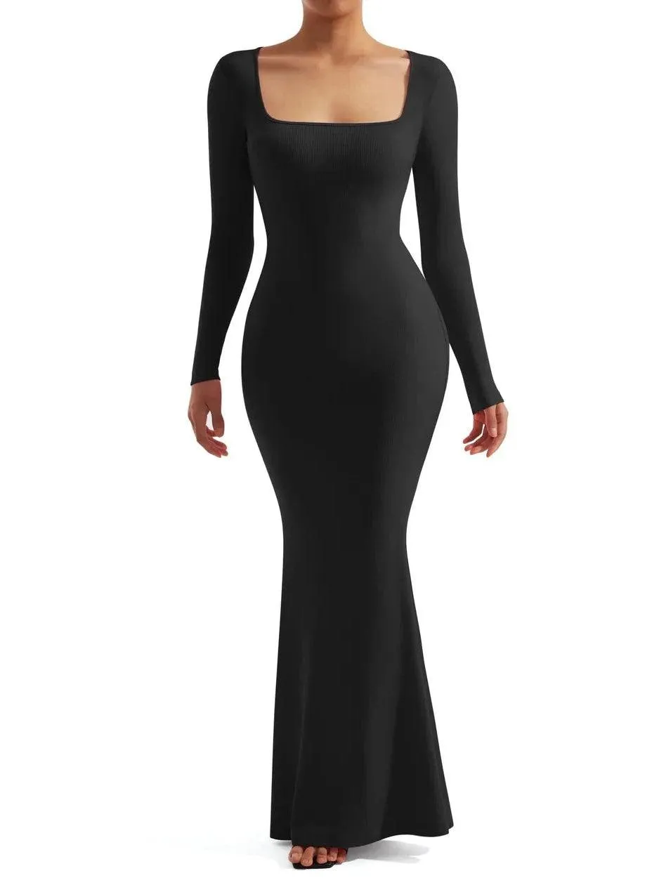 Ribbed Maxi Square Neck Dress - Long Sleeve sold by Suuksess product image thumbnail 5