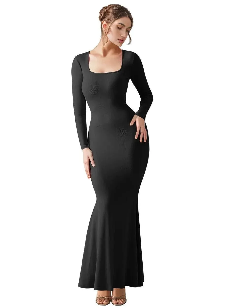 Ribbed Maxi Square Neck Dress - Long Sleeve sold by Suuksess product image thumbnail 4