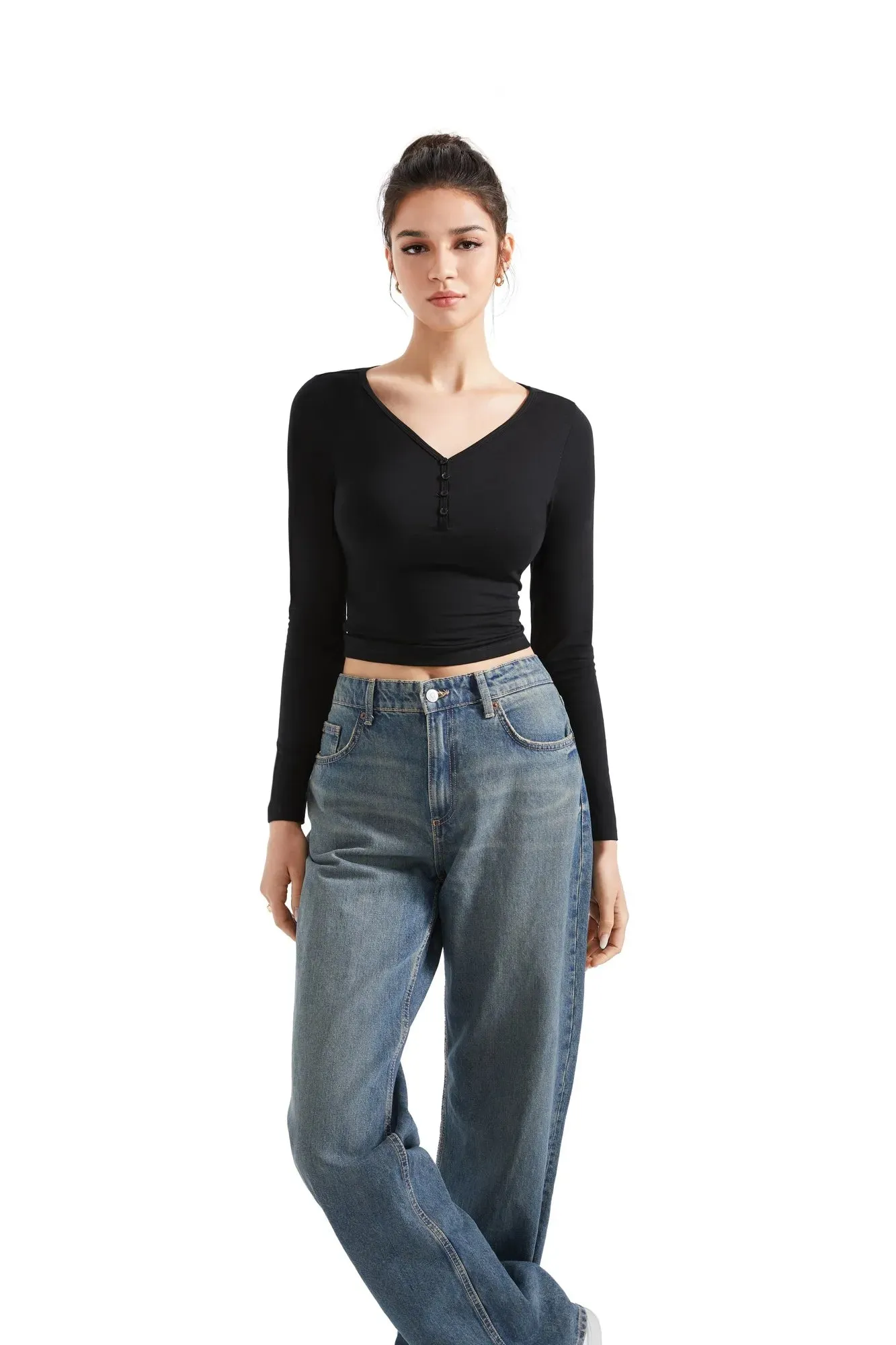 Henley V Neck Shirt - Long Sleeve sold by Suuksess product image thumbnail 3