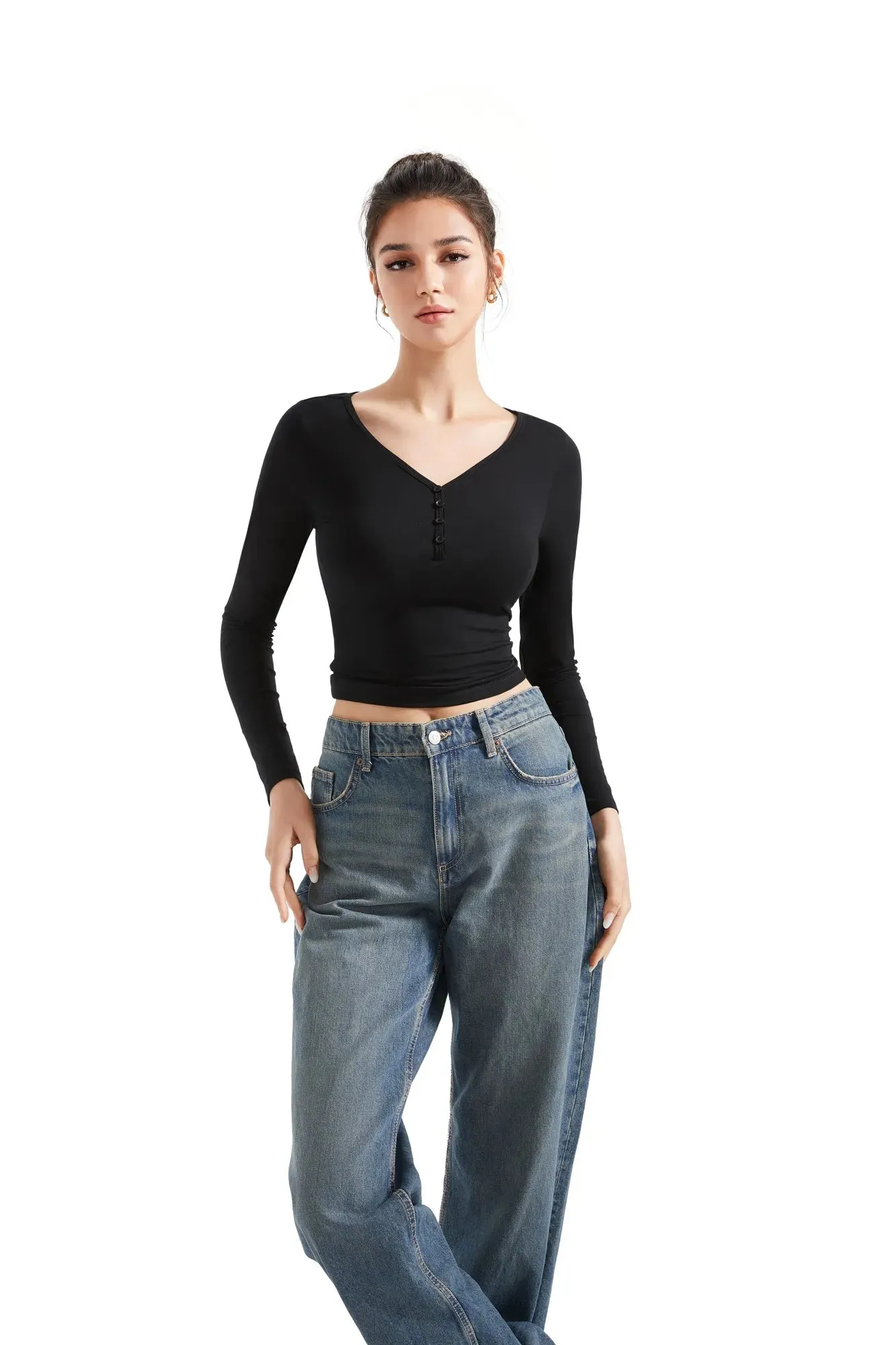 Henley V Neck Shirt - Long Sleeve sold by Suuksess product image thumbnail 4