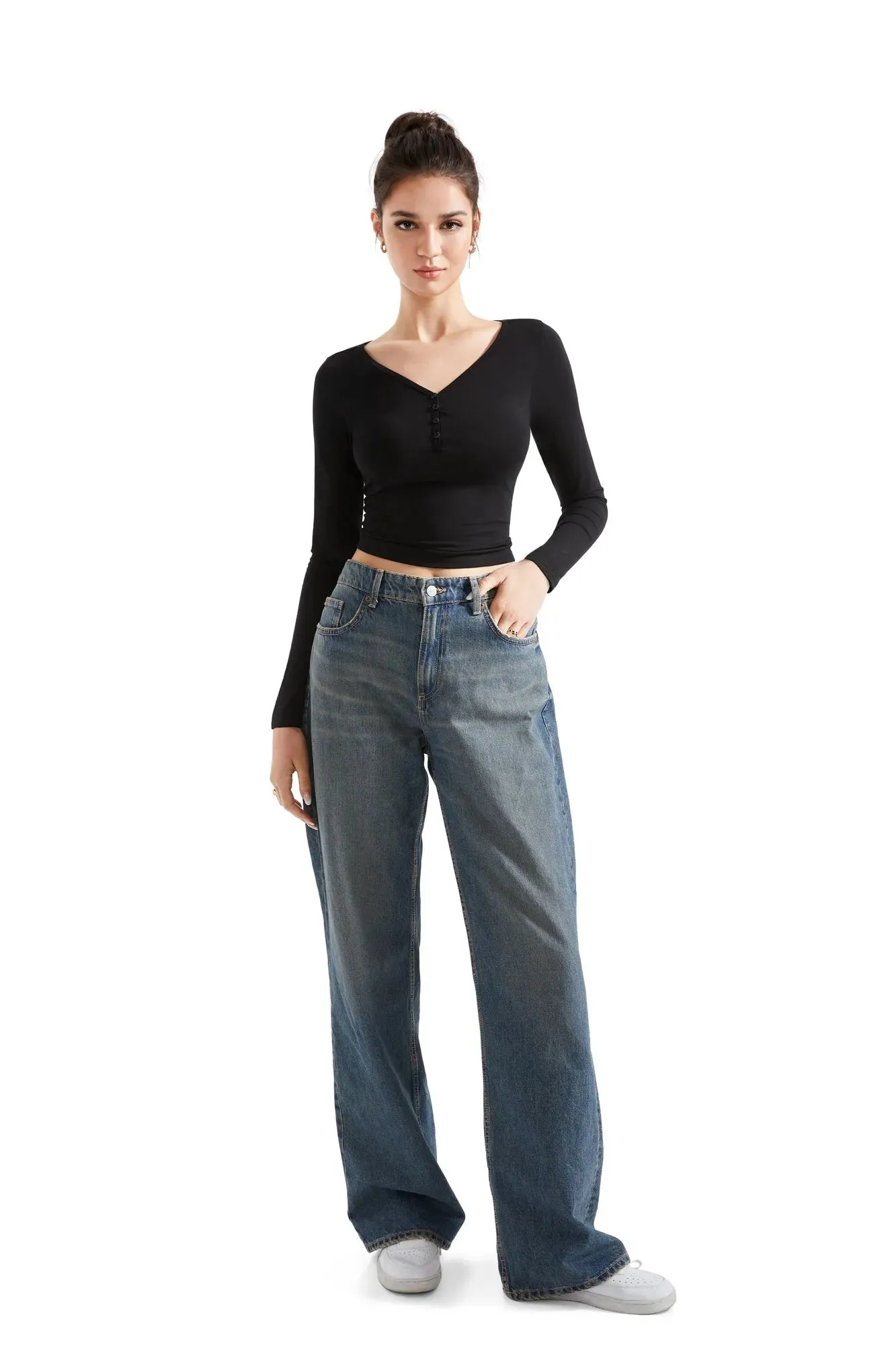 Henley V Neck Shirt - Long Sleeve sold by Suuksess product image thumbnail 2