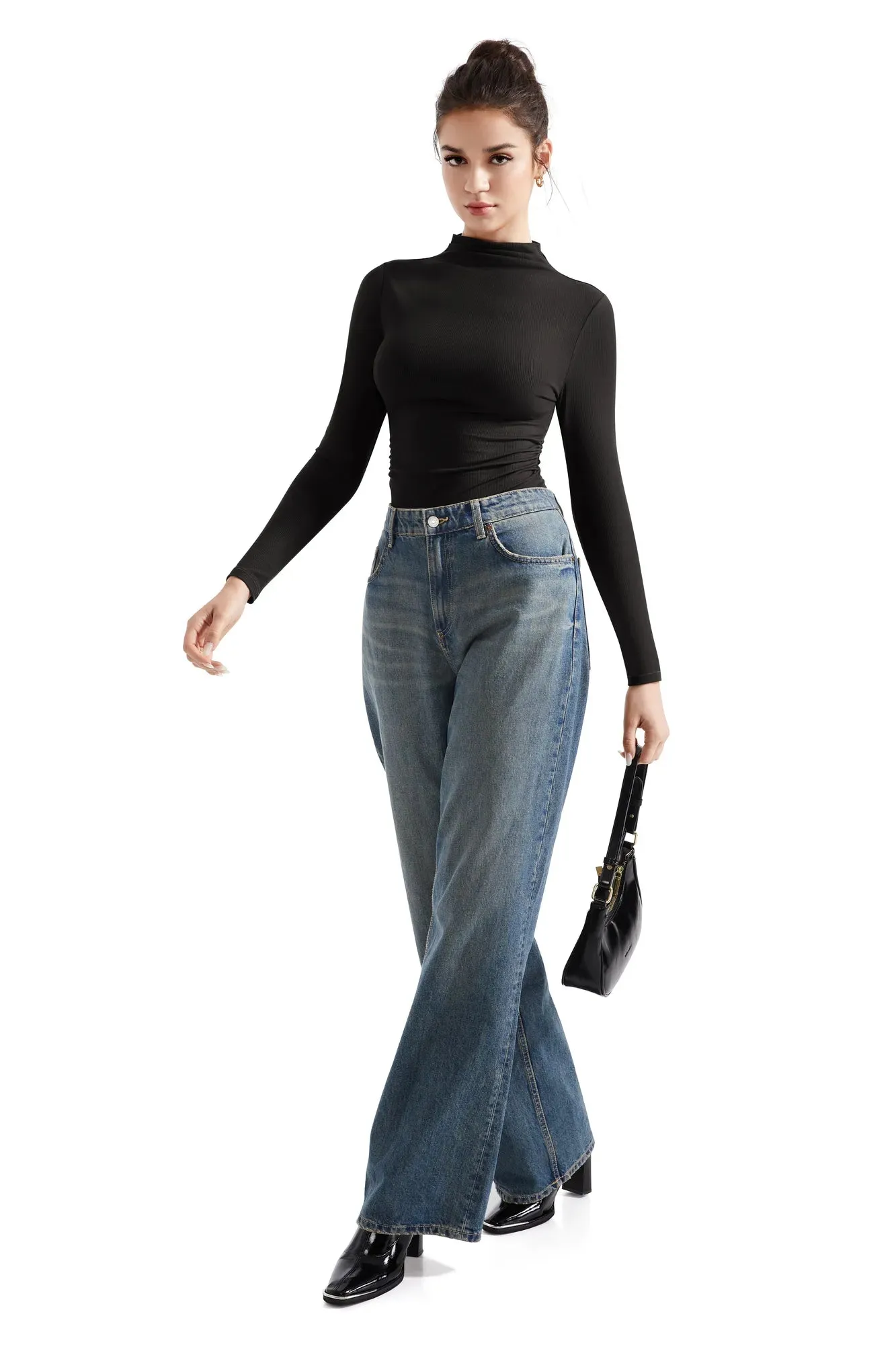 Ribbed Modal High Neck Shirt - Long Sleeve sold by Suuksess product image thumbnail 4