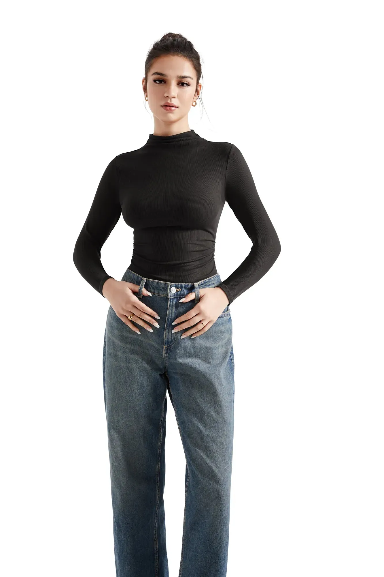 Ribbed Modal High Neck Shirt - Long Sleeve sold by Suuksess