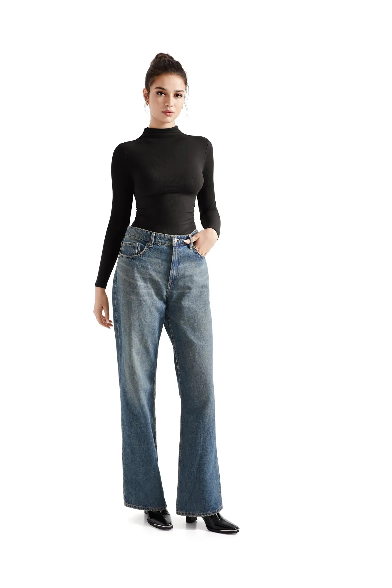 Ribbed Modal High Neck Shirt - Long Sleeve sold by Suuksess product image thumbnail 2