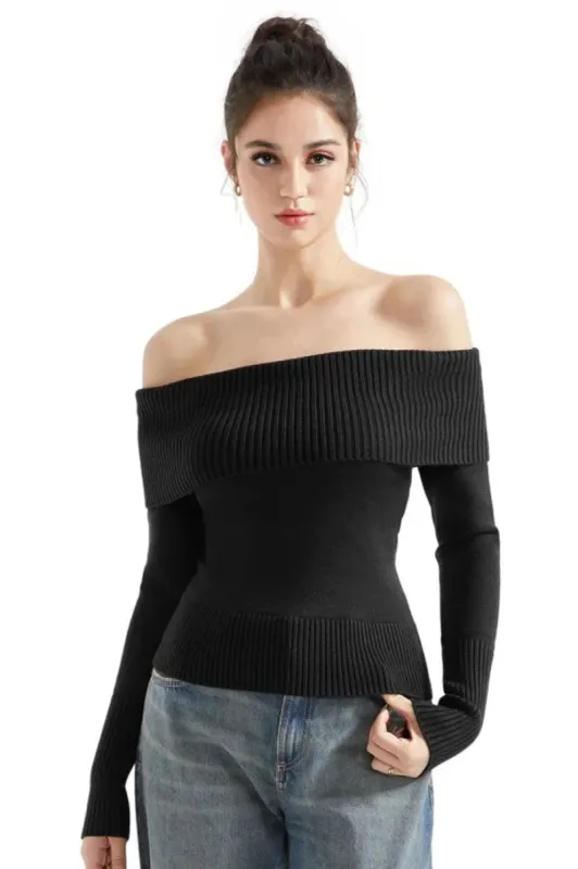 Ribbed Off Shoulder Shirt - Long Sleeve made by Suuksess