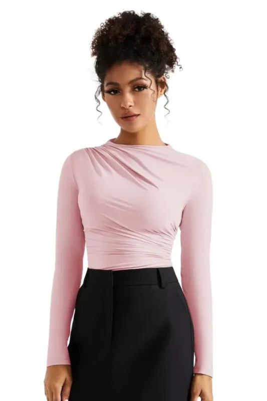 Buttery Soft Ruched Neck Shirt - Long Sleeve sold by Suuksess