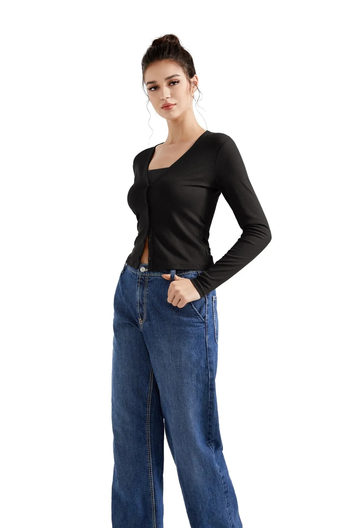 Ribbed V Neck Cardigan Shirt - Long Sleeve sold by Suuksess product image thumbnail 4