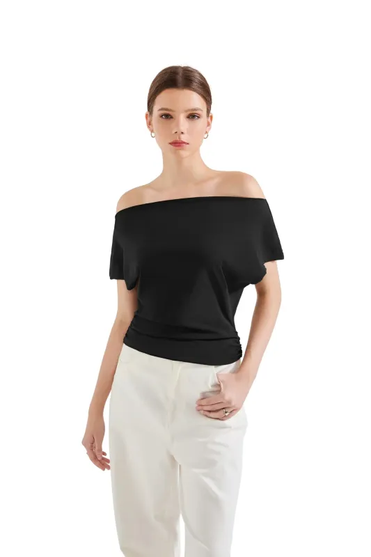 SUUKSESS Women Off The Shoulder Summer Tops One Shoulder T Shirt Casual Short Sleeve Boat Neck Tees sold by Suuksess