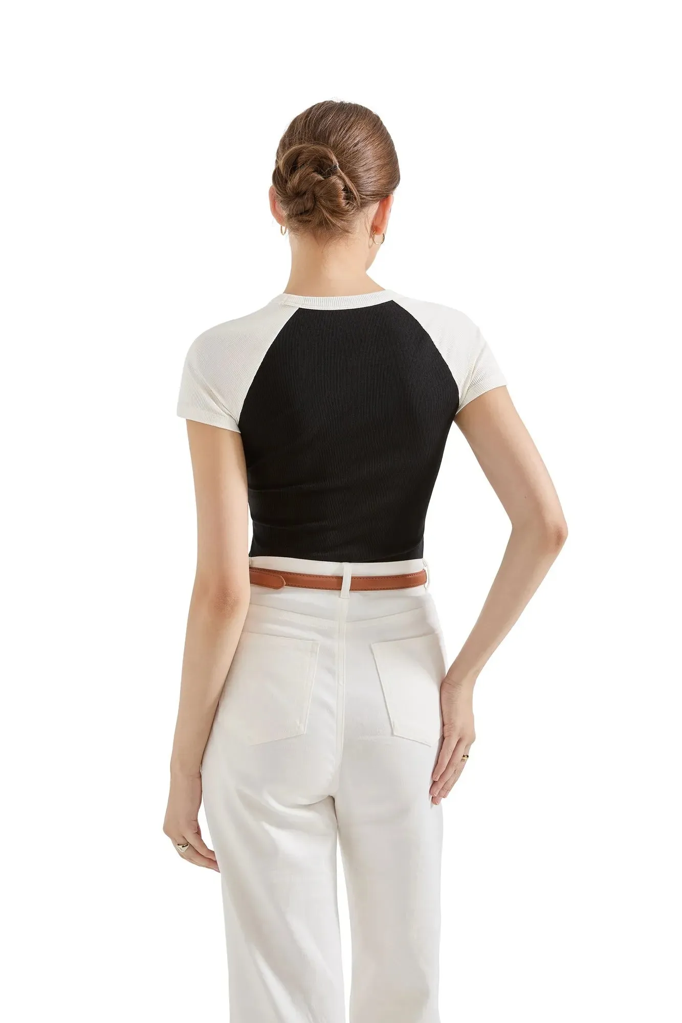 SUUKSESS Women Ribbed Cute Color Block Short Sleeve T Shirts Basic Summer Crew Neck Slim Fit Going Out Tops sold by Suuksess product image thumbnail 3