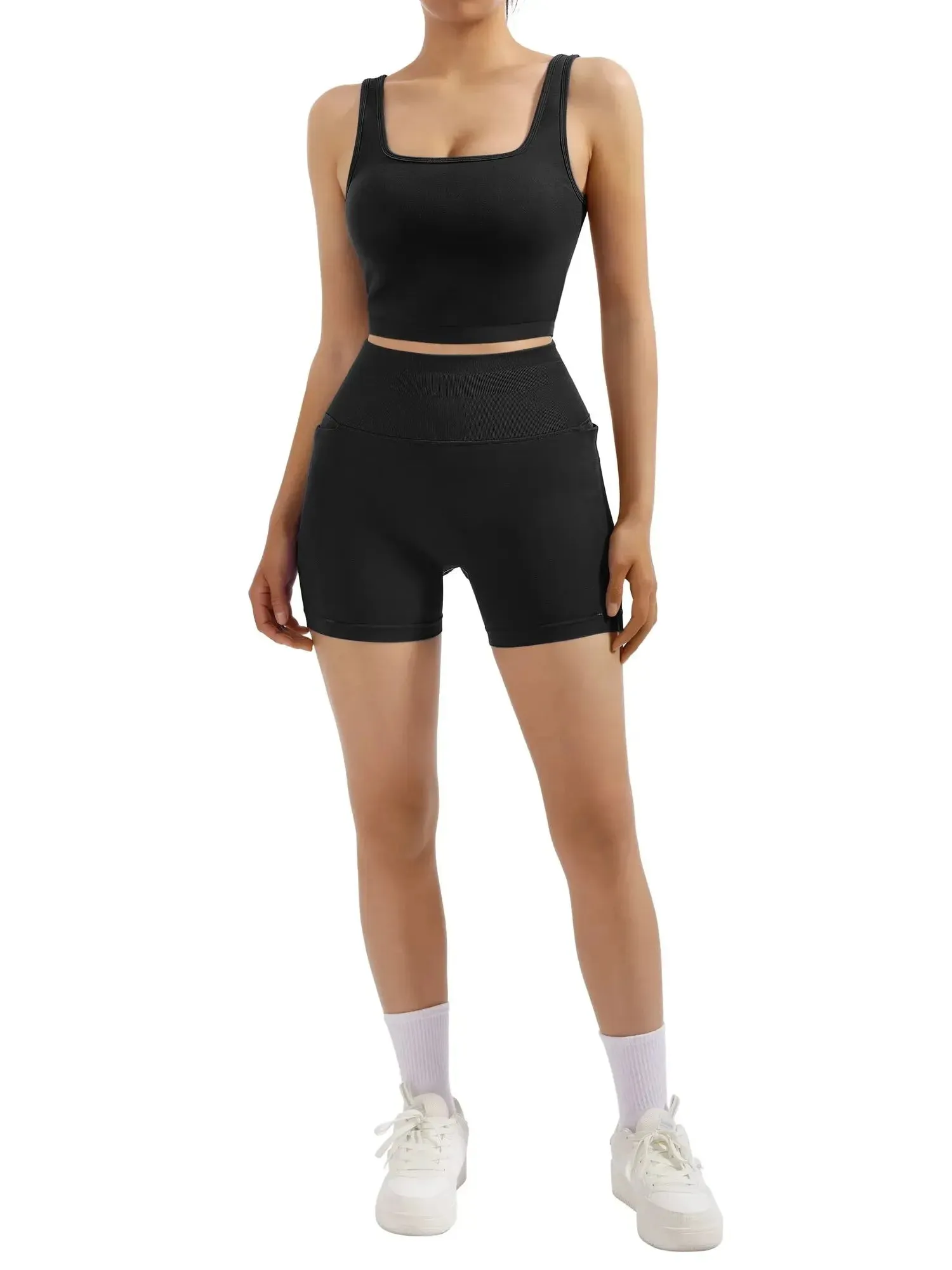 SUUKSESS Women 2 Piece Seamless Ribbed Workout Sets With Zip Up Jacket High Waisted Gym Yoga Leggings sold by Suuksess product image thumbnail 4