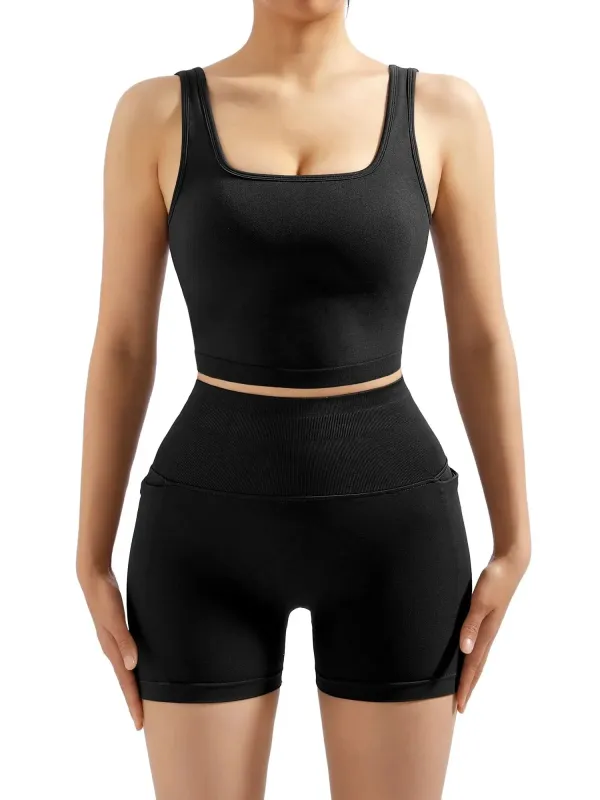 Seamless Ribbed Square Neck Workout Sets sold by Suuksess