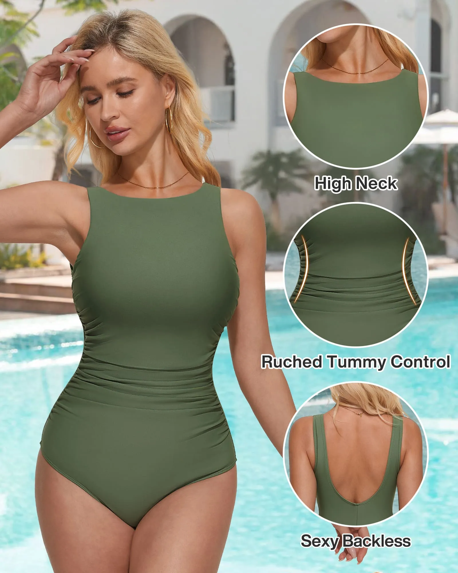 SUUKSESS Women One Piece Ruched Swimsuit Tummy Control Backless Bathing Suit sold by Suuksess product image thumbnail 3