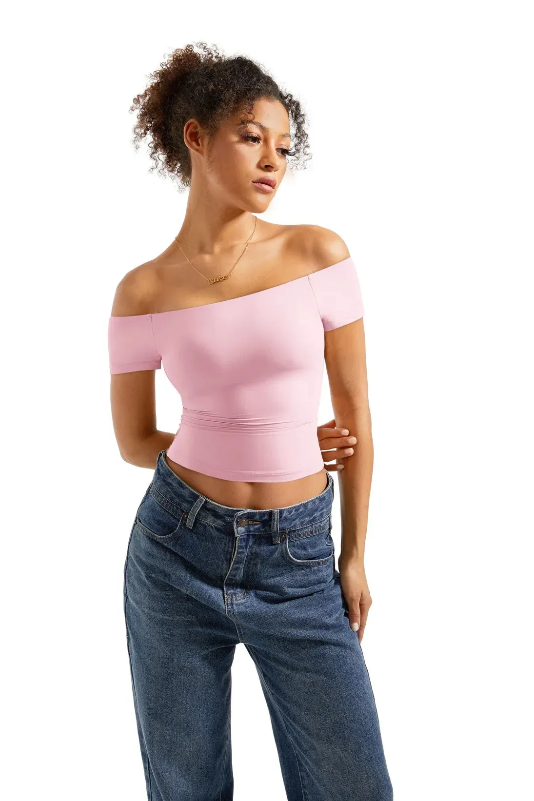 SUUKSESS Women Double Lined Off The Shoulder Tops Fitted Going Out Basic Shirts sold by Suuksess product image thumbnail 2