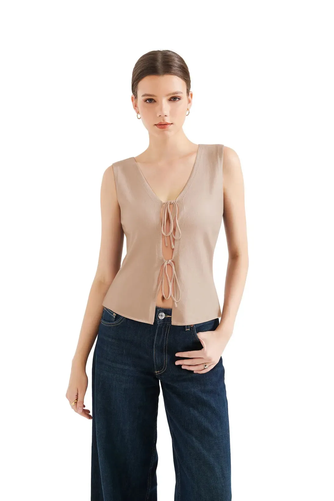 Tie Front Vest Tank Top sold by Suuksess