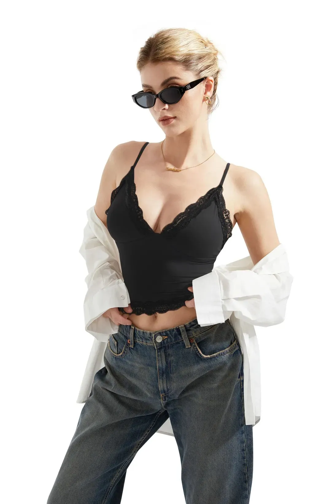 Buttery Soft Lace Cami V Neck Tank Top sold by Suuksess product image thumbnail 3