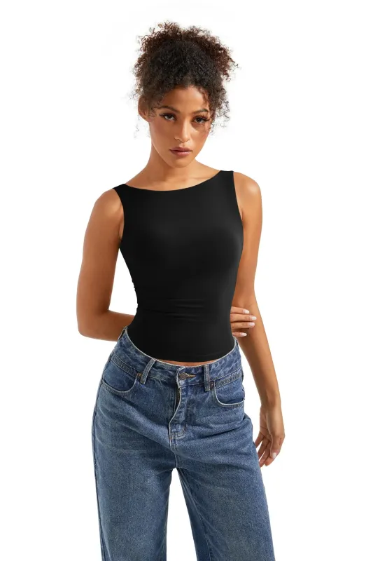 Buttery Soft Backless Boat Neck Tank Top sold by Suuksess