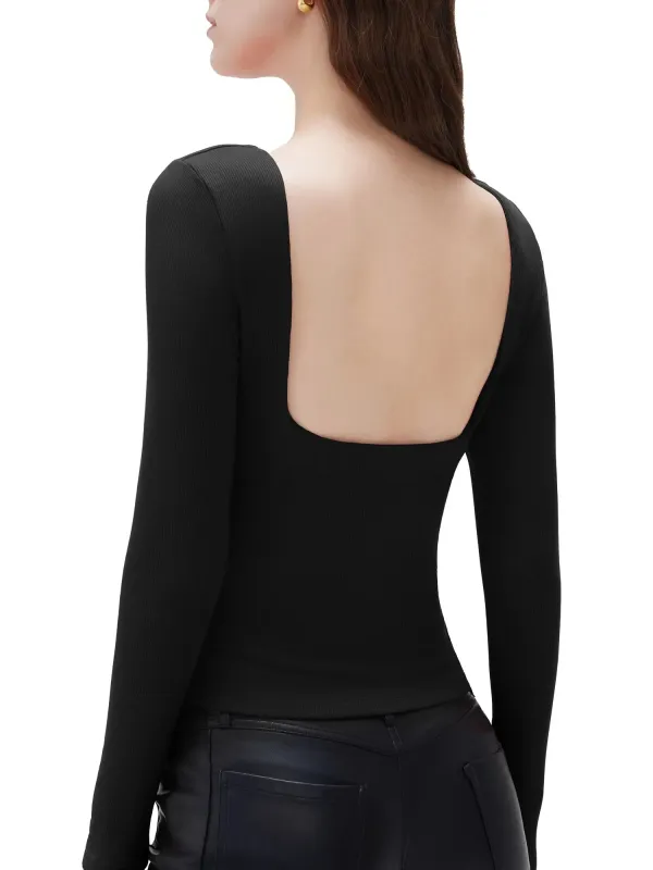SUUKSESS Women Backless Going Out Tops Padded Modal Basic Long Sleeve Shirts made by Suuksess