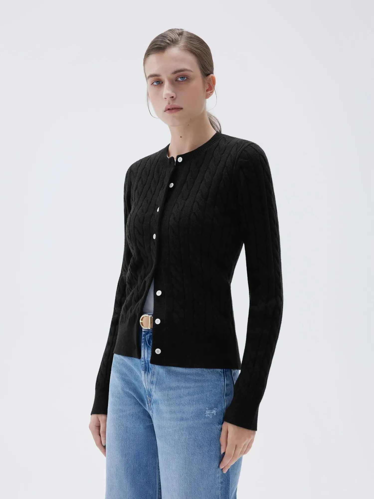 Cashmere Button Up Cable Sweater sold by Suuksess