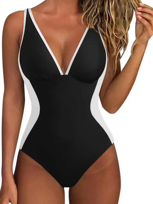 Slimming Tummy Control Deep V Neck Bathing Suit sold by Suuksess