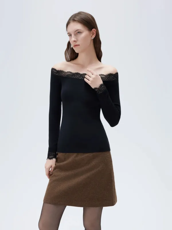 Cloud Cashmere Lace Off Shoulder Shirt - Long Sleeve sold by Suuksess