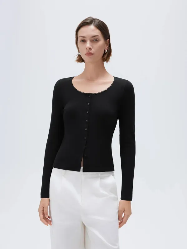 Cotton Ribbed Lace Crew Neck Shirt - Long Sleeve sold by Suuksess