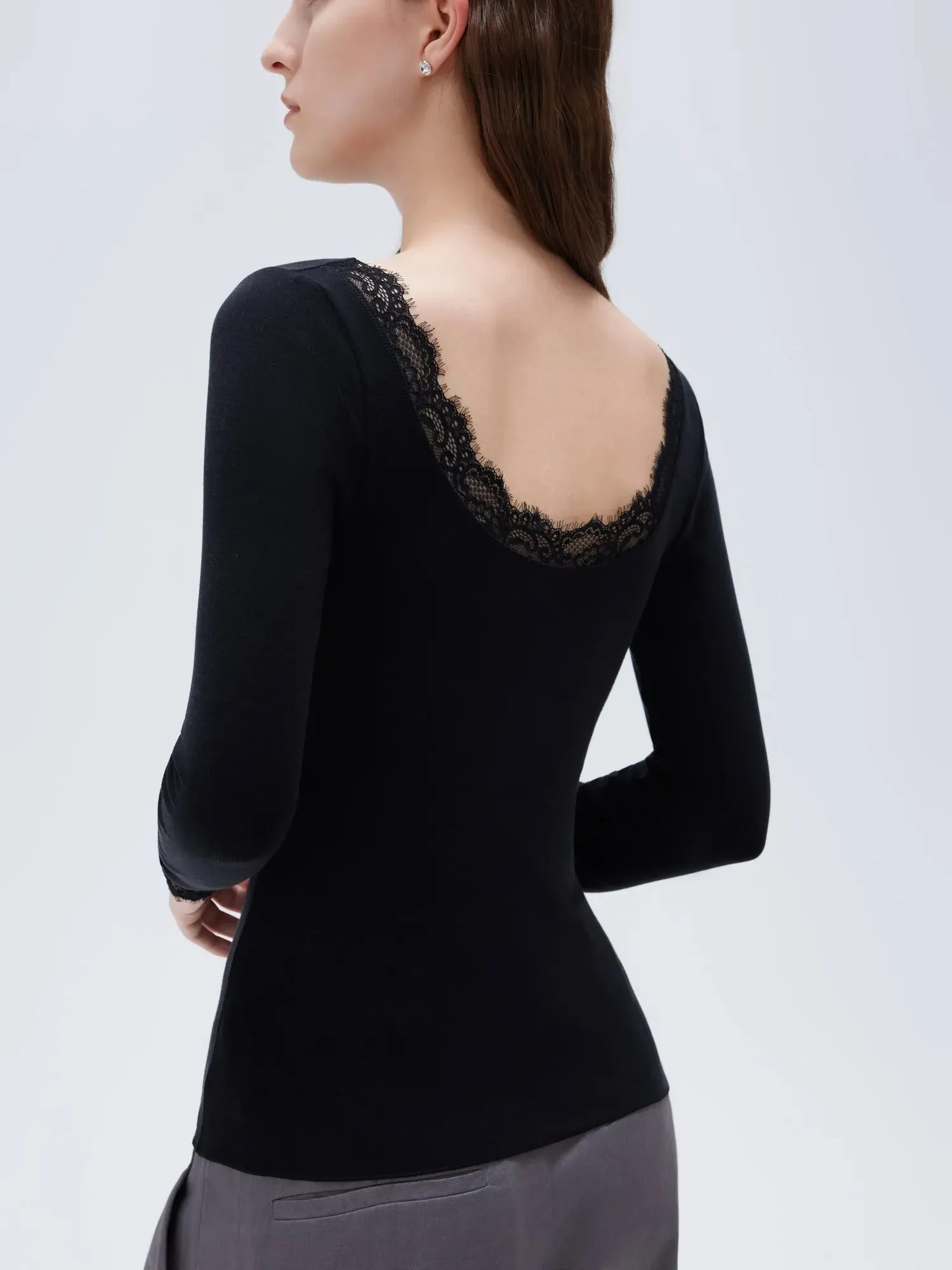 Cloud Cashmere Lace Scoop Neck Shirt - Long Sleeve sold by Suuksess product image thumbnail 4
