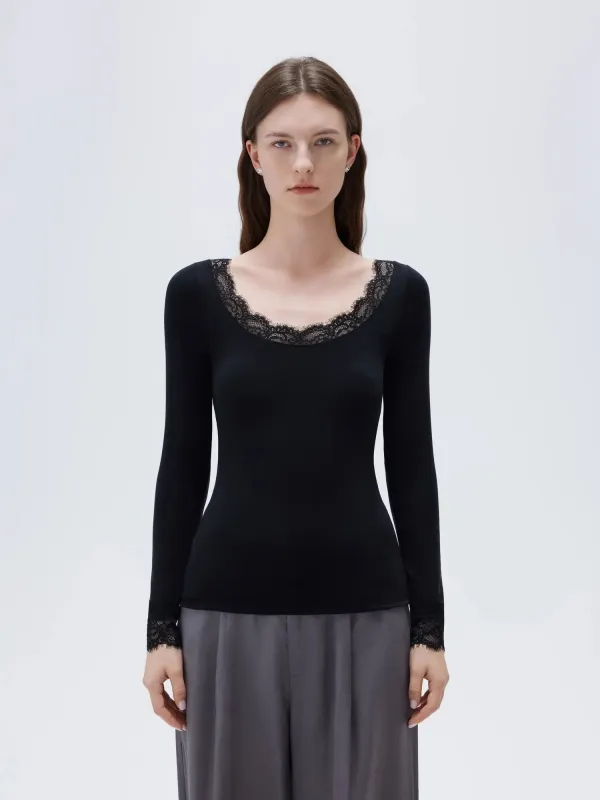 Cloud Cashmere Lace Scoop Neck Shirt - Long Sleeve made by Suuksess