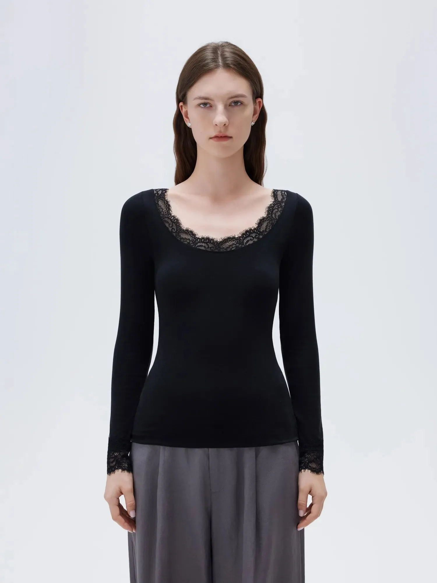 Cloud Cashmere Lace Scoop Neck Shirt - Long Sleeve sold by Suuksess