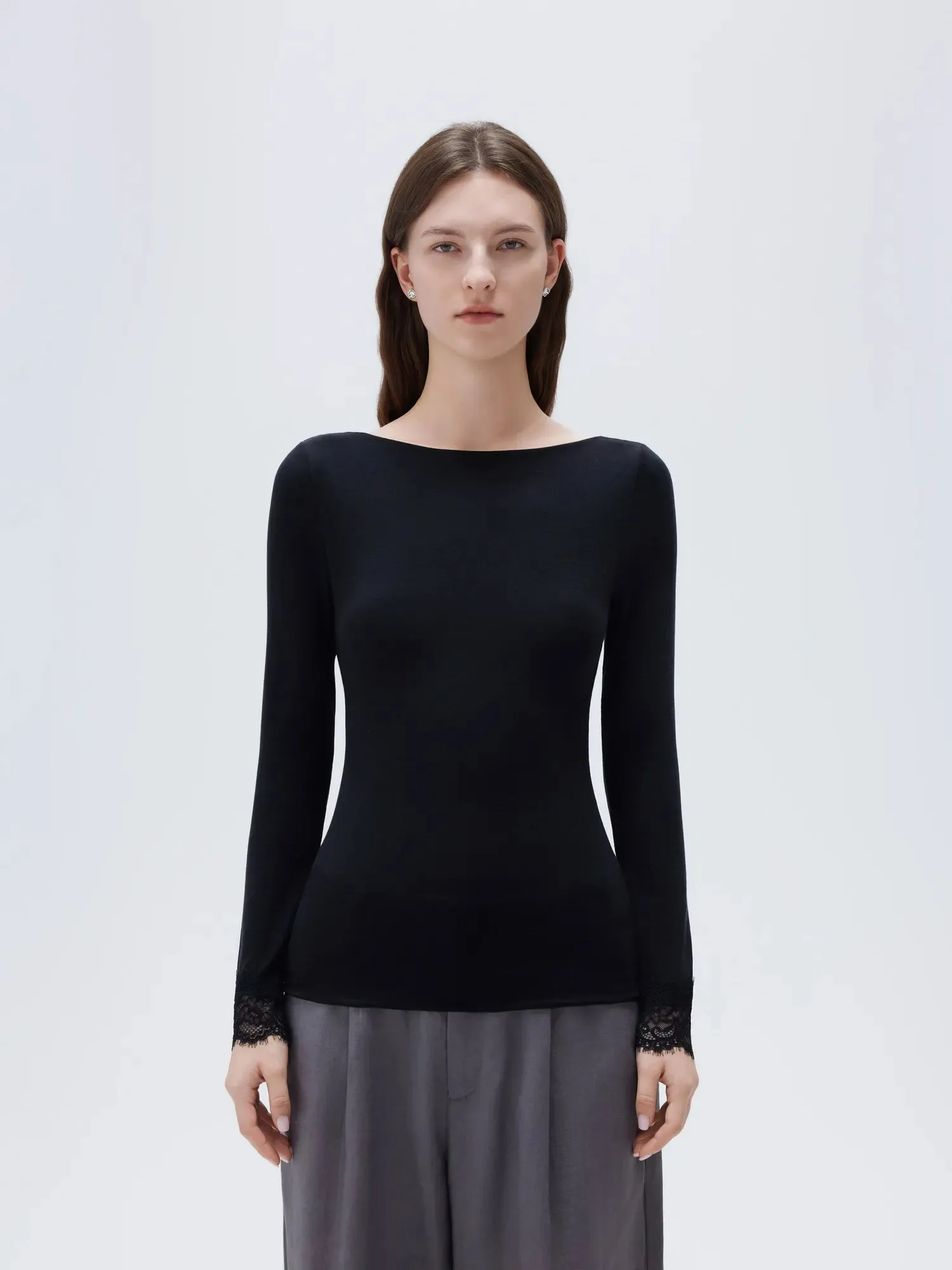 Cloud Cashmere Lace Scoop Neck Shirt - Long Sleeve sold by Suuksess product image thumbnail 5