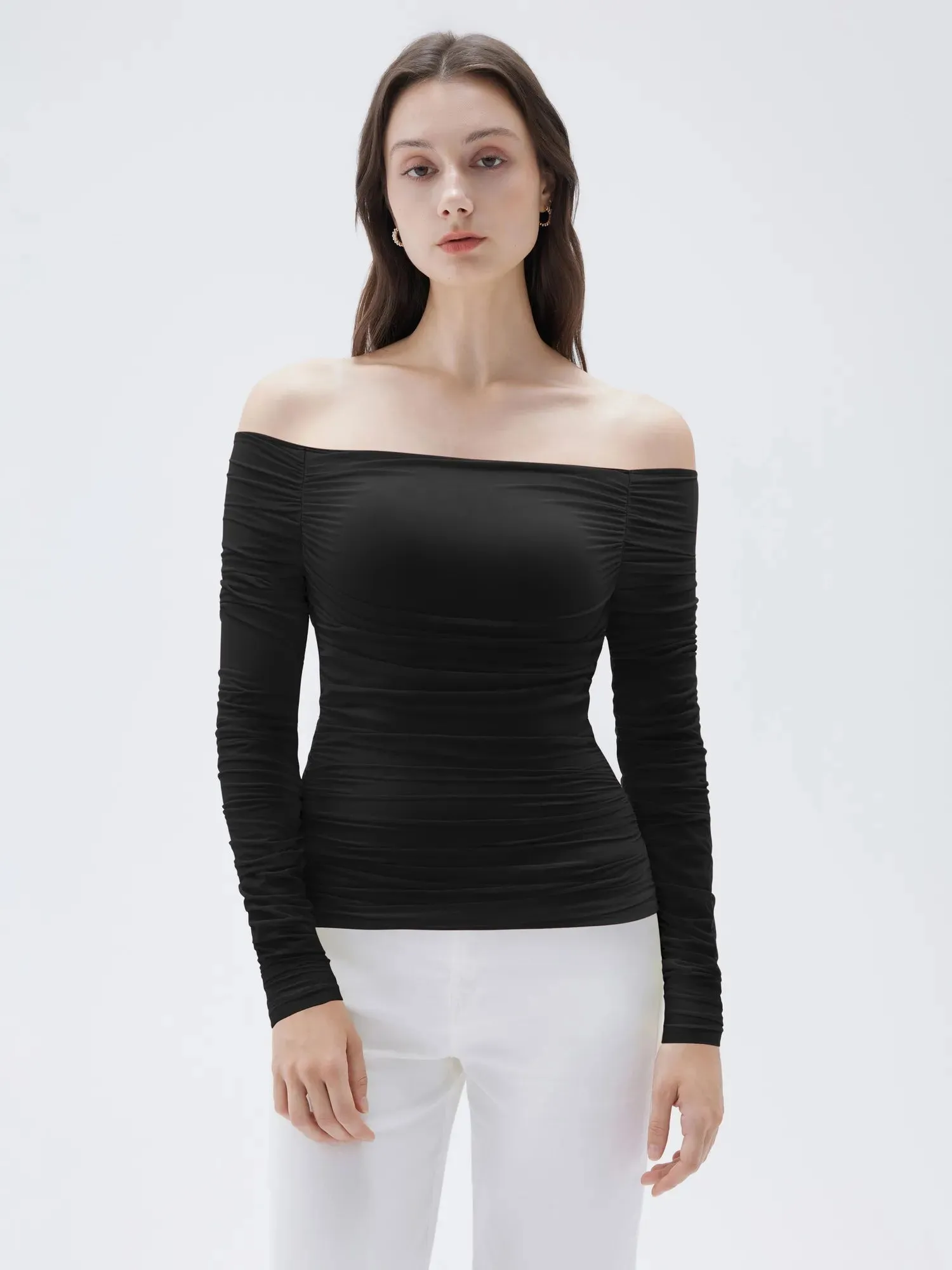 Mesh Padded Off Shoulder Shirt - Long Sleeve sold by Suuksess