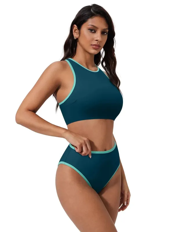 SUUKSESS Women High Waisted Bikini Sets High Neck Sporty Two Piece Swimsuits sold by Suuksess